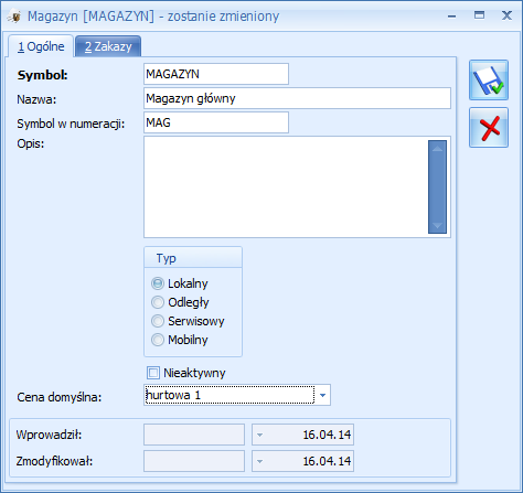 magazyn mobilny oznacza, że magazyn będzie wykorzystywany do współpracy z Comarch ERP Mobile Sprzedaż (należy założyć tyle magazynów mobilnych, ile będzie stanowisk Mobilnej Sprzedaży).