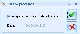 Rys. Data w programie 8.3 Data dla wydruków Wydruki z programu zawierają datę wykonania wydruku. Standardowo jest to data systemowa. W programie istnieje funkcja pozwalająca na zmianę tej daty.