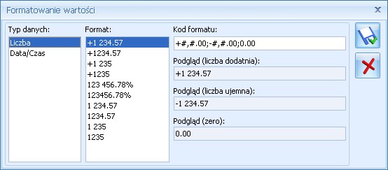 Kolumna Typ formatu wyświetlania przyjmuje 4 wartości None - dane w definiowanej kolumnie wyświetlane są sposób domyślny Numeric dane liczbowe DateTime data/czas Custom niestandardowy format