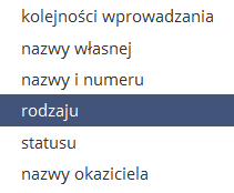 Ułożenie wg: Liczbę rekordów- pole do określania liczby kart prezentowanych na ekranie jednorazowo na ekranie do celów stronicowania listy, domyślna wartość: 100 Wstawiając znacznik przy polu