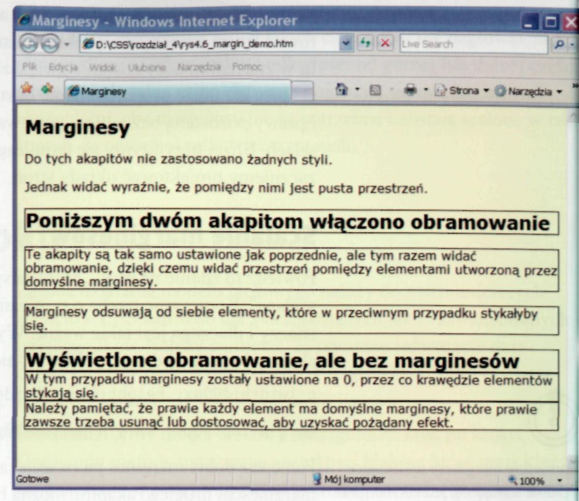 ) mają domyślne marginesy Rysunek poniżej przedstawia trzy zestawy złożone z nagłówka i dwóch akapitów.