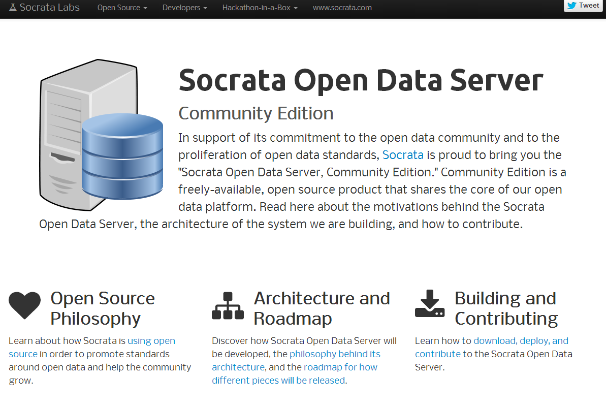 Rysunek 4. Strona główna Socrata Open Data Server, Community Edition Źródło: http://open-source.socrata.