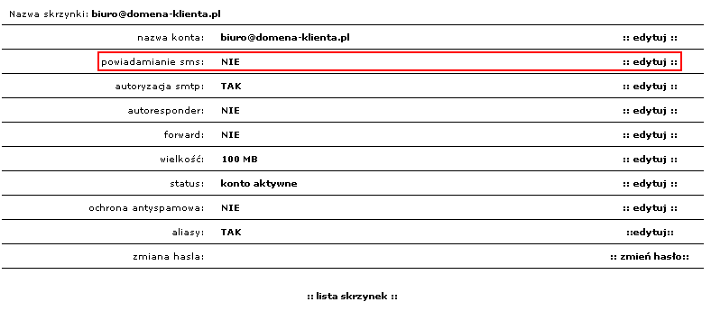 Nazwa konta jest to pełna nazwa konta, jest edytowalna. Po kliknięciu przycisku edytuj mamy możliwość wpisania nowej nazwy dla skrzynki.