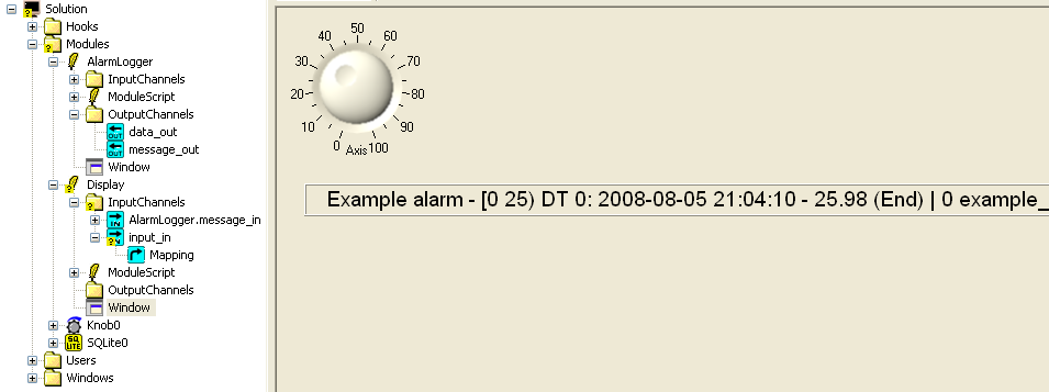 Teraz dodaj moduł AlarmViewer, aby móc obserwować