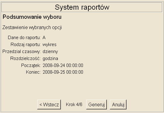 Przed generacją raportu mamy możliwość podejrzenia dokonanych wyborów.