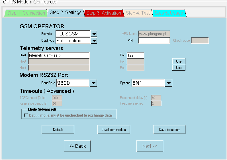 Widok zakładki Settings przykładowo