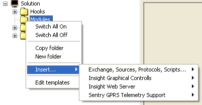 System posiada następujące grupy modułów: Grupa Exchange Insight Graphical Controlls Insight Web Server Sentry Opis Moduły wymiany danych z urządzeniami, bazami danych oraz