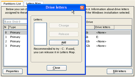 9. Kliknij przycisk Edit Letters, aby dokonać korekty istniejącej litery dysku lub przypisać nową w rejestrze systemu Windows. 10.