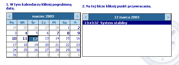 Wybór punktu przywracania