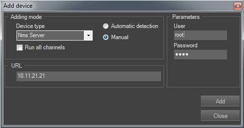 NMS - User s manual ver. 1.22 CONFIGURATION PANEL There is also option to add new IP device manually. Please press a following button in in the configuration menu.