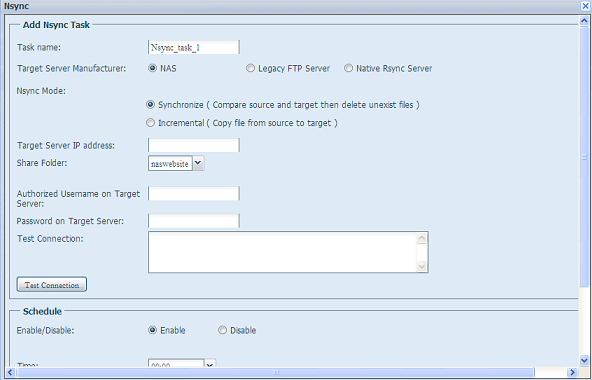 Dodawanie zadania synchronizacji Element Opis Task Name Nazwa zadania synchronizacji danych. Target Server Służy do wyboru metody replikacji; dostępne są 3 metody do Manufacturer wyboru.