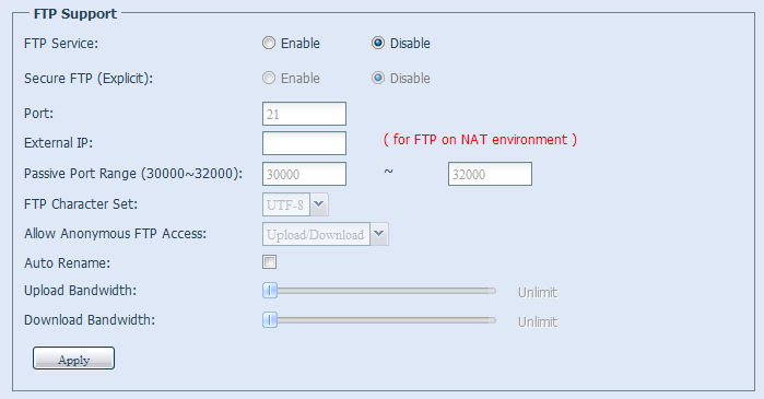 Opis poszczególnych funkcji: FTP Element Opis FTP Włącza / wyłącza usługę FTP na urządzeniu. Security FTP Włącza / wyłącza opcję szyfrowania połączenia FTP.