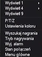 wer.1.1 OBSŁUGA REJESTRATORA 4. MENU NVR 4.1. Podgląd na żywo OKNA WIDEO MENU EKRANOWE Domyślnie NVR uruchamia się wyświetlając obraz w podziale z wszystkich kanałów.