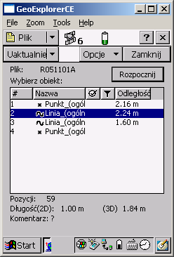 wciskamy klawisz OK. Pomiar Załamanie 1 zostanie zakończony, lecz pomiar obiektu liniowego będzie nadal otwarty.