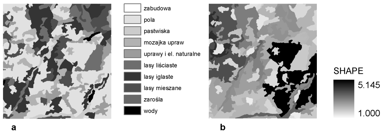 7.4 Zróżnicowanie kształtu elementów krajobrazu Istnieje wiele miar i sposobów opisu geometrii elementów krajobrazu, rozumianej najczęściej jako ogólny stopień złożoności ich kształtu.