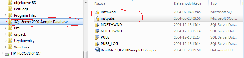 Pobieranie baz Northwind oraz Pub oraz dołączenie tych baz do MS SQL Server 2005.