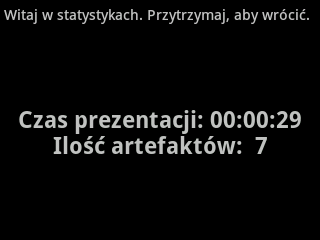 2.1. Zaimplementowane funkcjonalności 15 został prosty zegar, który odlicza czas od początku prelekcji. Zakończenie odliczania następuje przez ponowne przytrzymanie palca na ekranie.