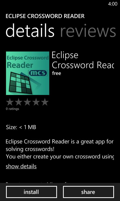 W celu rozwiązywania krzyżówki, należy kliknąć ikonkę aplikacji, po czym skorzystać z przygotowanej bazy krzyżówek dostępnych poprzez przycisk Otwórz listę krzyżówek, aplikacja Eclipse Crossword