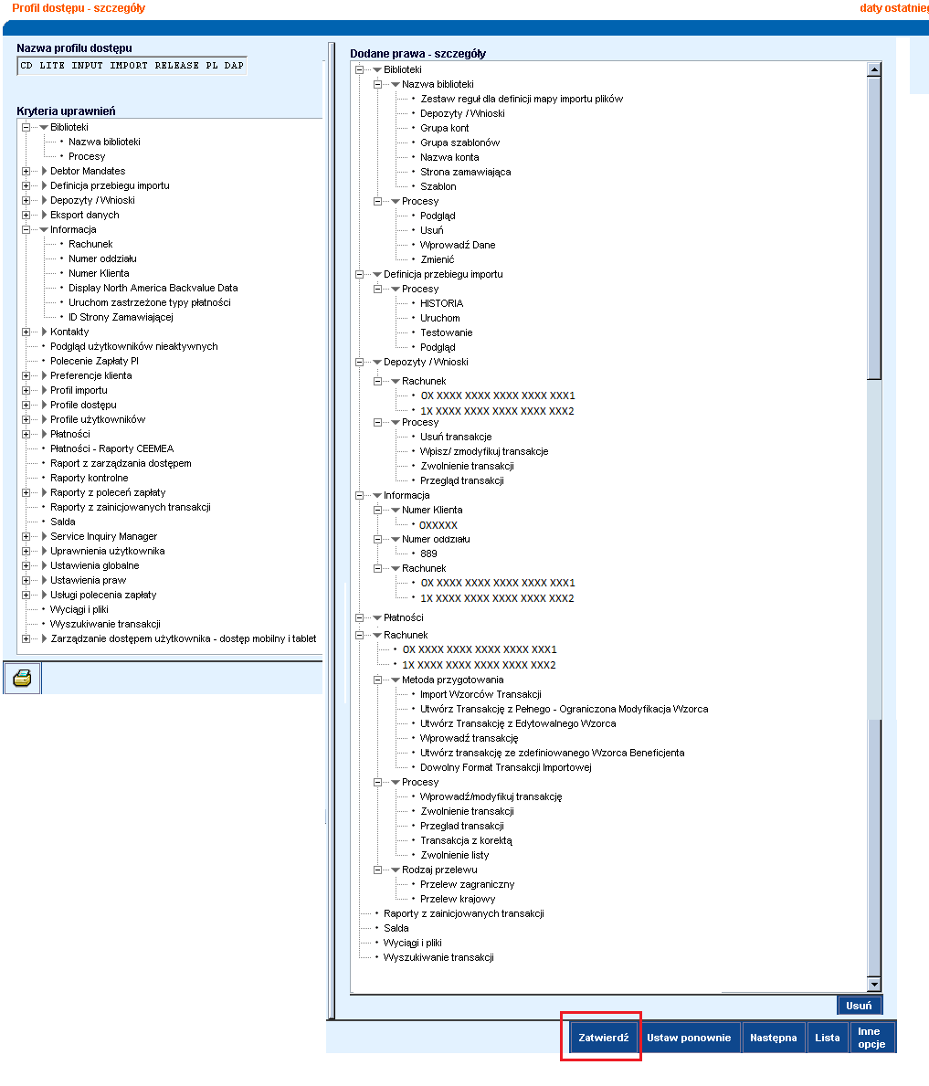 34 Kiedy zawartość profilu dostępowego będzie gotowa, Kliknij przycisk Zatwierdź.