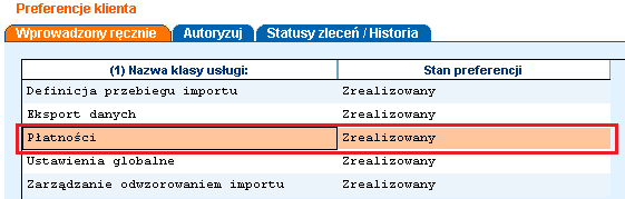 8. Zmiana Preferencji Klienta Administrator może również dokonać zmian w ustawieniach preferencji firmy jak np. manualne wpisywanie referencji transakcji czy ustawienie wartości domyślnych, np.