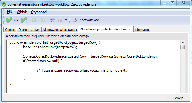 Definicja mapowania właściwości zawiera listę właściwości podczas tworzenia schematu, na podstawie odczytanych z bibliotek programu danych, zostaną wprowadzone właściwości wymagane.