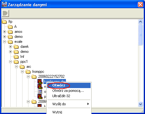 "Zarządzanie danymi". Pojawi się okno: Rozwijamy w drzewie (np. "esale\ppc1\toppc") i naciskamy przycisk. Aby podglądnąć dane wybieramy z menu "Narzędzia" wybrać "Zarządzanie danymi".