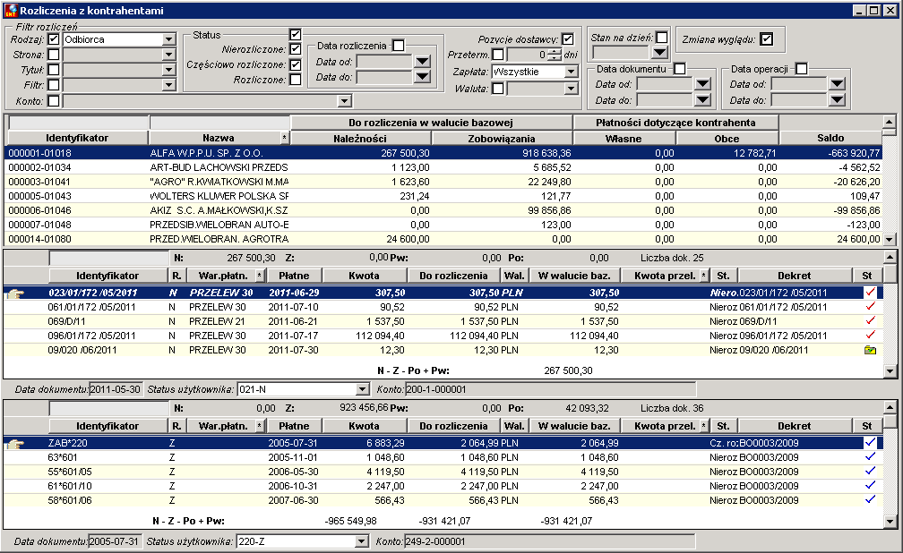 Powyższe ustawienia umożliwiają wygodne kompensowanie należności i zobowiązań z różnych tytułów dla jednego kontrahenta.