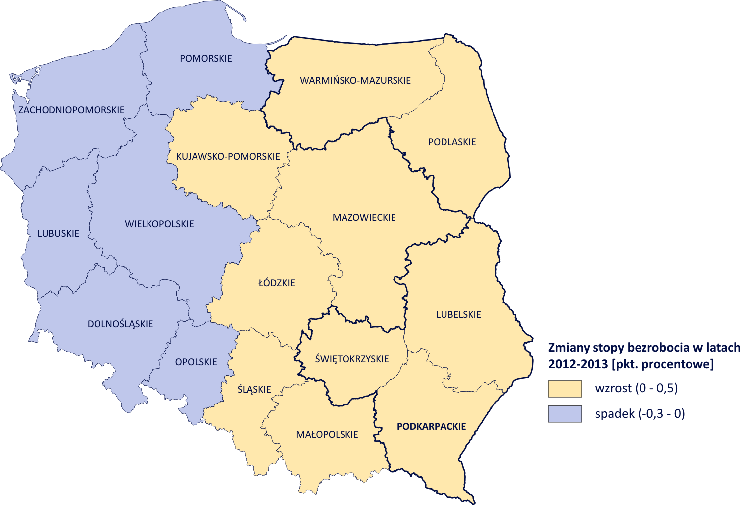 Rysunek 8. Stopa bezrobocia w województwach w 2012 r. Źródło: Opracowanie własne na podstawie danych GUS Rysunek 9.