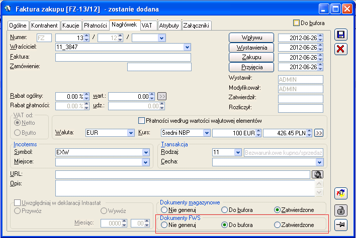 o Ten sam kontrahent na dokumentach; o Ta sama waluta na dokumentach. Z poziomu listy faktur zakupu można także wygenerować dokument FKS - korektę faktury wewnętrznej sprzedaży.