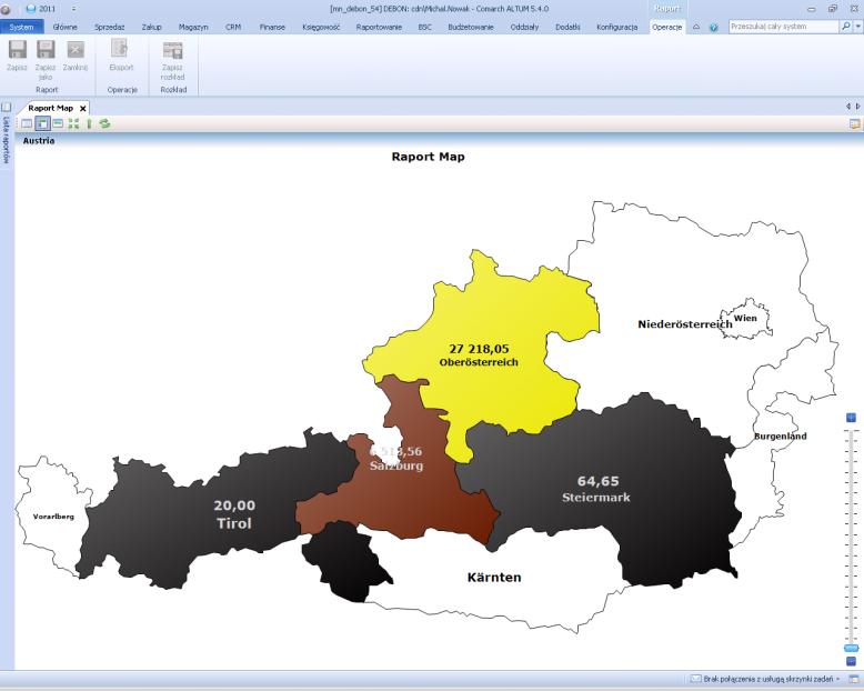 Rysunek 114 Mapa Austrii 19. Serwis subskrypcji 19.1. Możliwość wybierania załączników Funkcjonalność pozwala wybrać załączniki jakie zostaną dodane do wysyłanego poprzez subskrypcję maila.