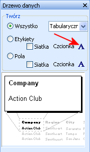 9. Po kliknięciu na zakładkę Podgląd zauważyć można jak powtarzają się etykiety dla każdego rzędu danych. Zestawienie takie nazywa się pionowym raportem, ponieważ komponenty są układane z góry na dół.