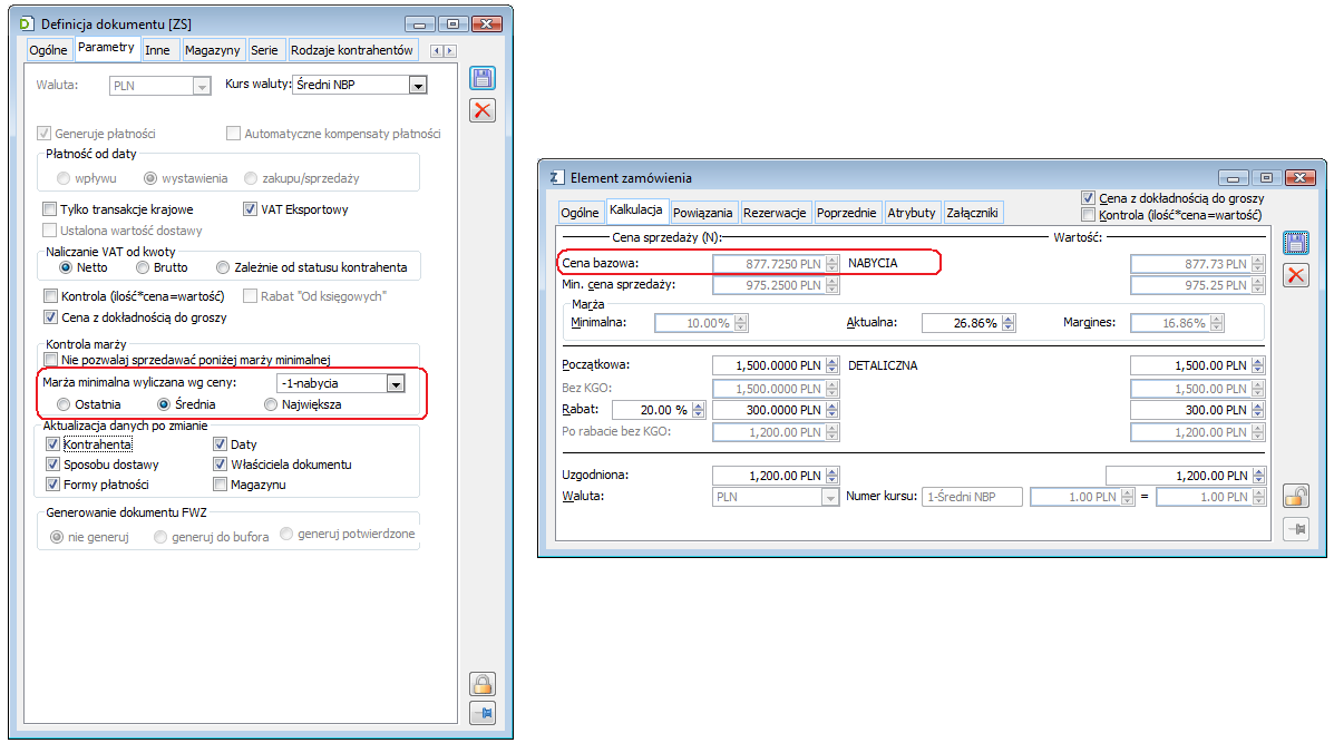 OS/ZS istnieje możliwość kalkulacji marży nie tylko wobec ostatniej, ale również największej, lub średniej ceny nabycia.