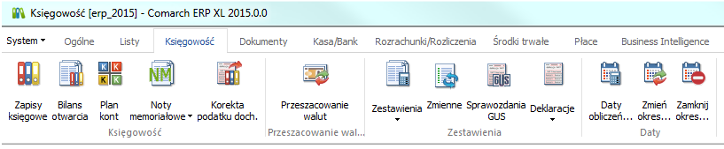 Rysunek 71 Menu modułu Księgowość Formularze obliczane są w oparciu o wyrażenia zdefiniowane przez użytkownika, analogicznie jak deklaracje podatkowe CIT.