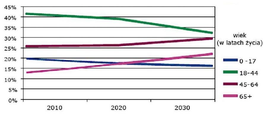 Studium Wykonalności: "Podkarpacki System Informacji Medycznej" Źródło: Główny Urząd Statystyczny Tabela 4 Prognoza zmian struktury wiekowej ludności
