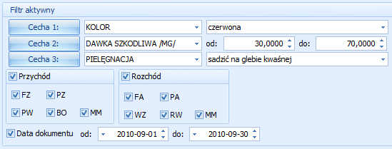 Magazyn symbol magazynu, którego dotyczy dana partia towaru Akronim podmiotu (kod kontrahenta) Typ (typ transakcji FZ/PZ/PW/BO/MM/FA/PA/WZ/RW) JM jednostka miary podstawowa Ilość ilość w jednostce