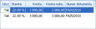 Sprzedaży widoczne są tylko te zaliczki, które nie zostały rozliczone. Jeśli dana zaliczka została rozliczona tylko częściowo, wówczas w polu Kwota maks.