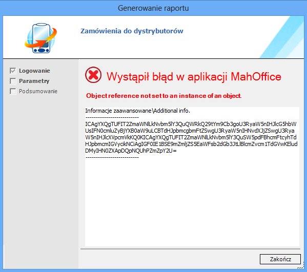 MAH Office typowe błędy 1. Każdorazowy błąd wykonania raportu sygnalizowany jest odpowiednim komunikatem.