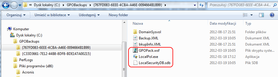 cscript LcalGPO.wsf /Path:"c:\GPOBackups" /Exprt /GPOPack Uwaga: W przypadku zastswania przełącznika /GPOPack z pdaną nazwą, np.