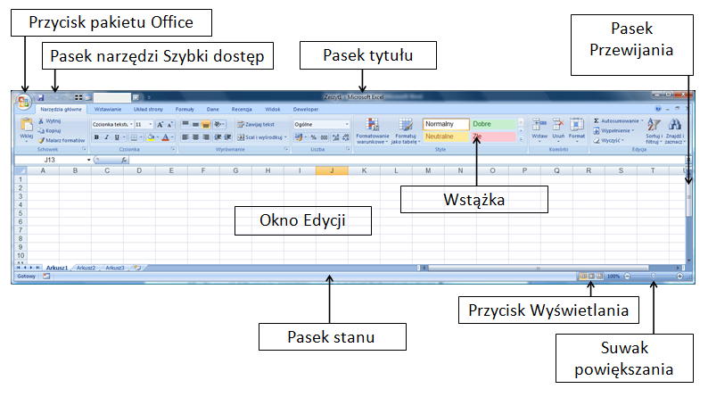 Jak wybrad ostatnią komórkę w bieżącym oknie? Naciśnij klawisze Scrl+End (Scroll Lock).