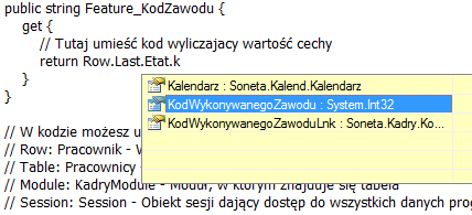 3. W zakładce algorytm napisać kod zwracający wartość, w tym przypadku Kod wykonywanego zawodu oraz zamienić wartość do typu tekstowego string.