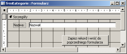 244 Zaczniemy od umieszczenia w dolnej części formularza frmzamowienie trzech przycisków poleceń o nazwach cmddodajkategorie, cmddodajprodukt oraz cmddodajopakowanie.