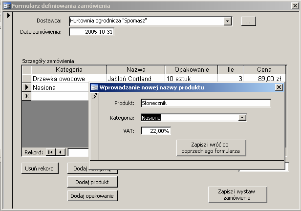 250 Exit Sub End If iler = Me.CurrentRecord - 1 x(iler, 0) = Me.Nazwa.Column(0) x(iler, 1) = Me.opakowanie.Column(0) y(iler) = Me.Ile c(iler) = Me.Cena ' to jest modyfikacja pola pozycja Me.