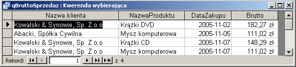 27 Powiedzmy, że chcemy ograniczyć liczbę rekordów do tych jedynie, gdzie wartość brutto jest zawarta między pewnymi dwoma liczbami, np. 100 i 200 zł.