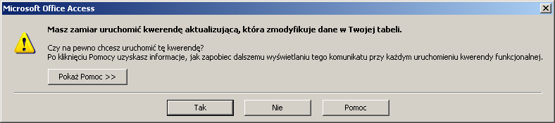 31 Projekt kwerendy musimy jeszcze uzupełnić o pole id_k identyfikujące klienta, pole to wykorzystamy do zdefiniowania warunku ograniczającego aktualizację jedynie do tych rekordów, które dotyczą