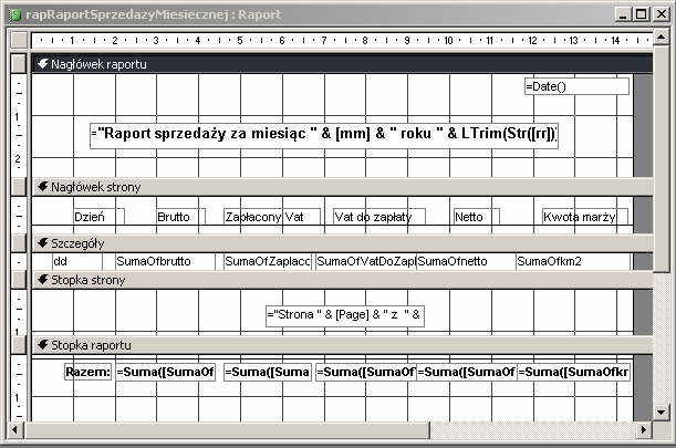312 włączone także pola mm (nazwa wybranego miesiąca) oraz rr (wybrany rok), także z opcją grupowania po prostu wartości te będą nam potrzebne do opisania tytułu naszego raportu.