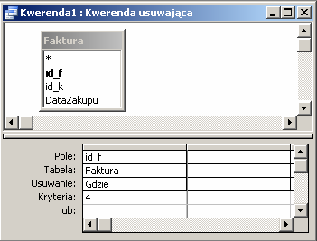 33 Kwerenda usuwająca Zadaniem kwerendy tego typu jest usunięcie ze źródła danych wskazanych rekordów.