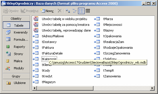 348 Po podaniu tych informacji (domyślnie MS Access proponuje nazwę bazy uzupełnioną symbolami _wb ) i po krótkiej pracy kreator wyświetla komunikat o jej pomyślnym zakończeniu.