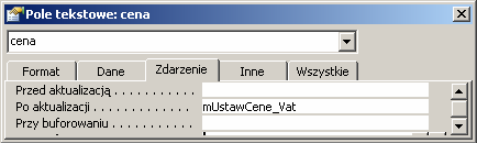 59 W polu Wyrażenie musimy teraz wpisać taką instrukcję, która w momencie, gdy pole Produkt zwróci identyfikator produktu sięgnie do tabeli Produkty po wartość pola CenaBrutto.