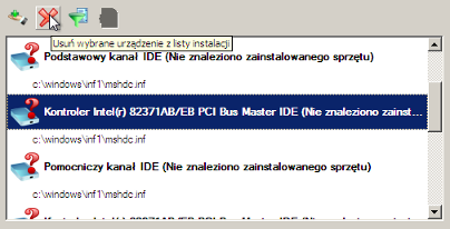 88 zaznaczenie odpowiedniego pola wyboru. Usunąć sterownik dla urządzenia, które nie zostało odnalezione w systemie.