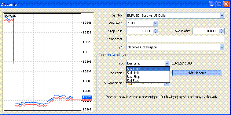 Zlecenie LIMIT W przypadku kupna, transakcja przeprowadzana jest po cenie nie wyższej niż określony limit.